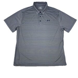 Under Armour Polo Shirt HeatGear Mens Size 2XL Blue Gray Striped Short Sleeve